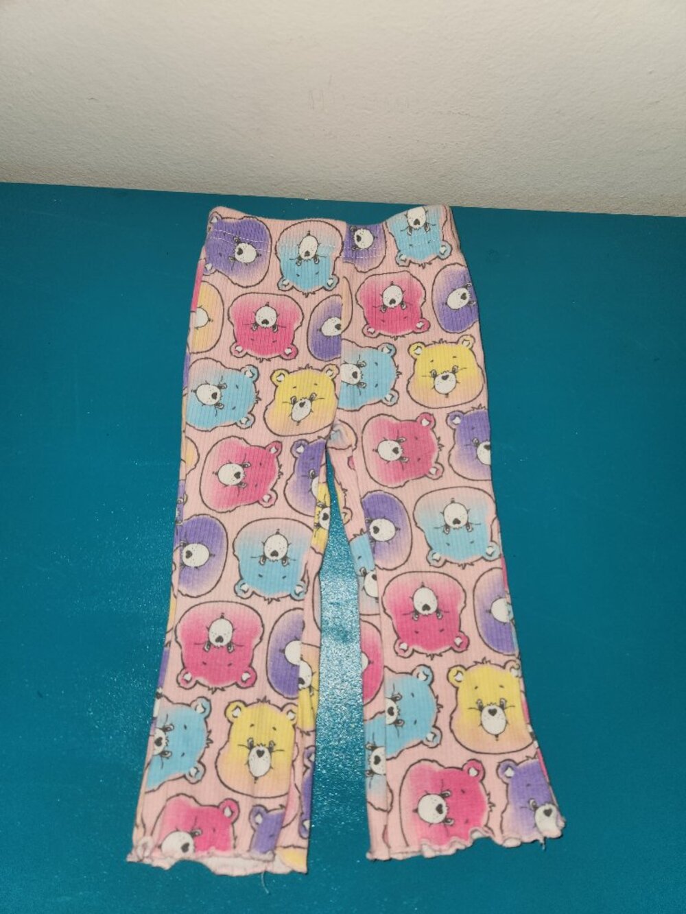 Care Bears Baby Girl Pink Ribbed Flare Pants 12M Colorful Bear Print - Picture 1 of 2